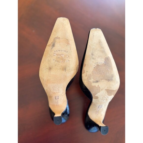 Giorgios Of Palm Beach Black Genuine Alligator Kitten Heel Mules Women's Size 6 - Picture 8 of 8